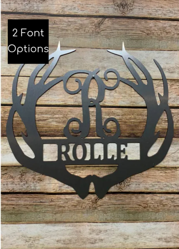 Antler Monogram with Name - 2 sizes - Custom Name Sign for Home