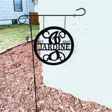Load image into Gallery viewer, Family Name + Monogram Initial + Established Year Circle Sign - Yard/Garden Flag  - 12&quot; or 14&quot;
