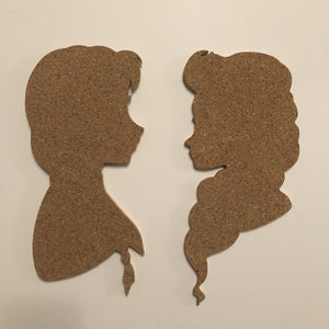 Anna & Elsa Frozen-Disney-Inspired Silhouette Profile Cork Pin Boards