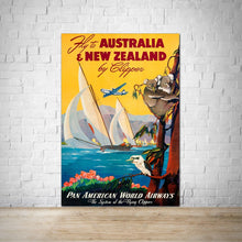 Load image into Gallery viewer, Australia New Zealand 1960 Vintage Travel Poster Fly TWA Ad
