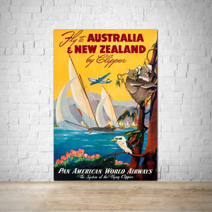Australia New Zealand 1960 Vintage Travel Poster Fly TWA Ad