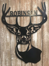 Load image into Gallery viewer, Deer Antlers/Head - Family Name Wall Decor - 24&quot; Hunter Gift
