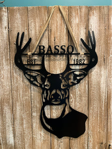 Deer Antlers/Head - Family Name Wall Decor - 24" Hunter Gift