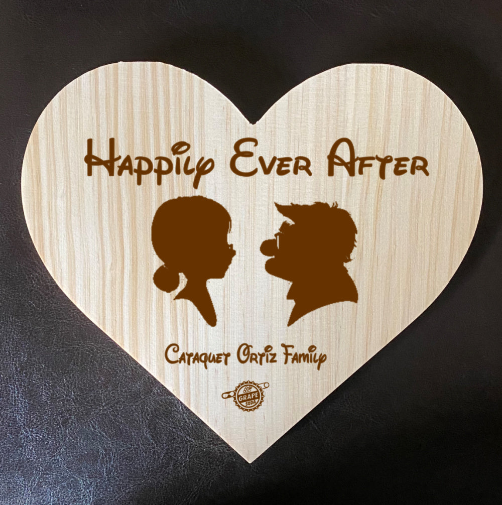 Up With Love!  Ellie and Carl Inspired Wooden Heart Love Plaque - Personalized Family Name/Est Date