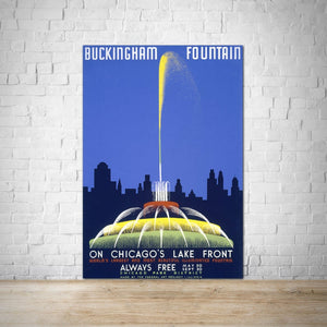 1939 - Chicago Vintage Travel Poster Buckingham Fountain Vintage Print Ad