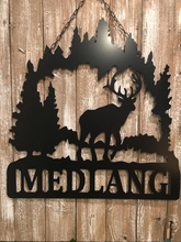Load image into Gallery viewer, Elk Antlers/Nature Scene Wall/Door Hanger Decor Sign - 24&quot; Personalized Hunter Gift
