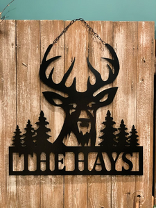 Deer Scene - 24" Personalized Hunter Gift with Pine Trees - ACM Metal Decor Sign