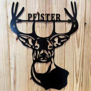Bow Hunting Deer Head - Antler Sign - Family Name Wall Decor - 24" Hunter Gift