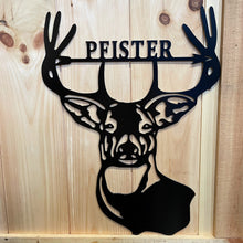 Load image into Gallery viewer, Bow Hunting Deer Head - Antler Sign - Family Name Wall Decor - 24&quot; Hunter Gift
