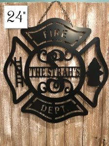 Large 24" Fire Department / Fire Family Personalized Monogram & Name Decor