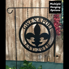 Load image into Gallery viewer, Fleur De Lis - 14&quot; Personalized Family Name Decor + Established Date Gift - Garden &amp; Yard Sign
