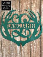 Load image into Gallery viewer, Deer Antlers Decor - Monogram + Last Name - 18&quot; Family Monogram Sign
