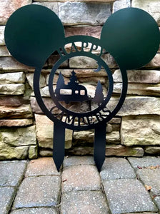 Mouse Ears Camper Decor - Happy Campers Personalized Campsite Signs - Camping Gift Ideas - 24"x22" Campsite Sign Decor w/ Stakes