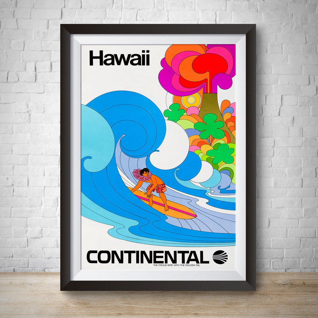 Hawaii Vintage Travel Poster Continental Air Travel Poster Print Ad