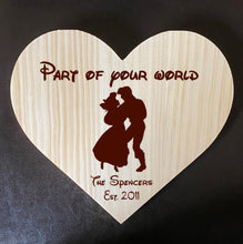 Load image into Gallery viewer, Part of Your World / Little Mermaid - Inspired Wooden Heart Love Plaque - Personalized Family Name/Est Date
