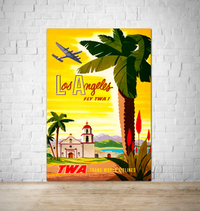 1950 Los Angeles Vintage Travel Poster Fly TWA Vintage Print Poster