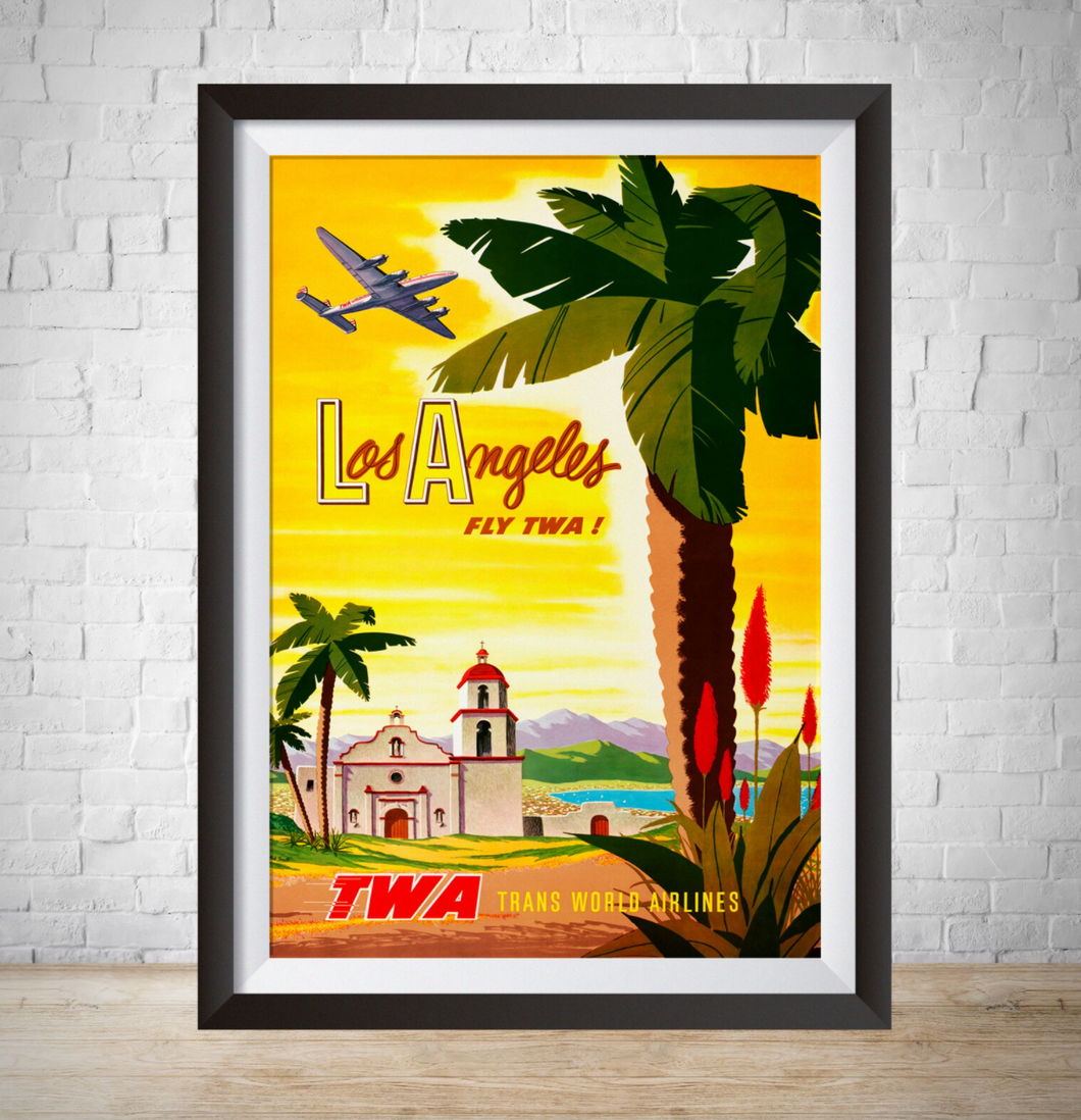 1950 Los Angeles Vintage Travel Poster Fly TWA Vintage Print Poster
