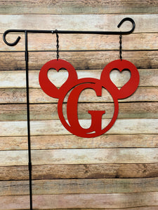 3 Circle + Hearts- 14" Mickey Shaped Personalized Initial MONOGRAM Yard/Garden Flag