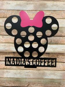 Customized Color Bow Minnie Mouse Keurig K-Cup Coffee Holder - w/ Wording Personalization
