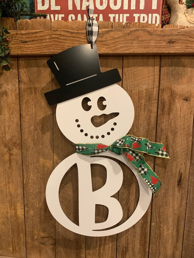 Mr & Mrs Snowman - Personalized Family Last Name Initial Christmas Monogram Hanging Sign Decor
