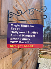 Load image into Gallery viewer, Personalized Nostalgic WDW Resort Purple Direction Signs - Vacation Countdown Decor - Metal ACM

