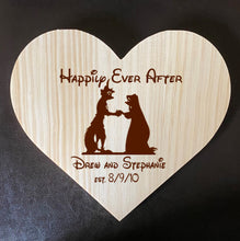 Load image into Gallery viewer, Robin Hood and Marian Inspired Wooden Heart Love Plaque - Personalized Family Name/Est Date
