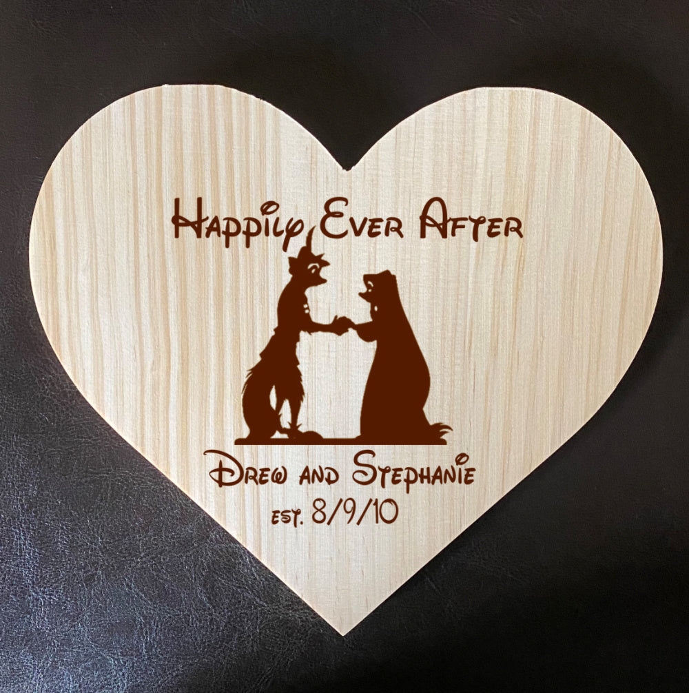 Robin Hood and Marian Inspired Wooden Heart Love Plaque - Personalized Family Name/Est Date