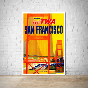 San Francisco Vintage Travel Poster - Fly TWA Ad