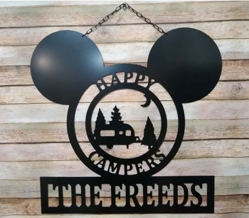 Mouse Ears Camper Decor -  Happy Campers Personalized Campsite Signs - Camping Gift Ideas - 24