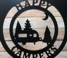 Load image into Gallery viewer, Mouse Ears Camper Decor -  Happy Campers Personalized Campsite Signs - Camping Gift Ideas - 24&quot;x22&quot; Hanging Sign Decor

