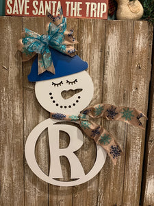 Mr & Mrs Snowman - Personalized Family Last Name Initial Christmas Monogram Hanging Sign Decor