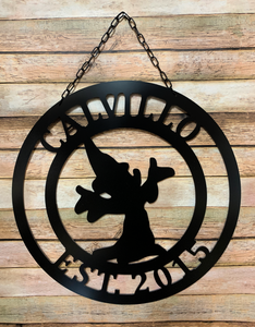 Sorcerer Mickey-Inspired Silhouette Door Hanger or Garden/Yard Decor - 14" Personalized Name Gift w/ Established Date