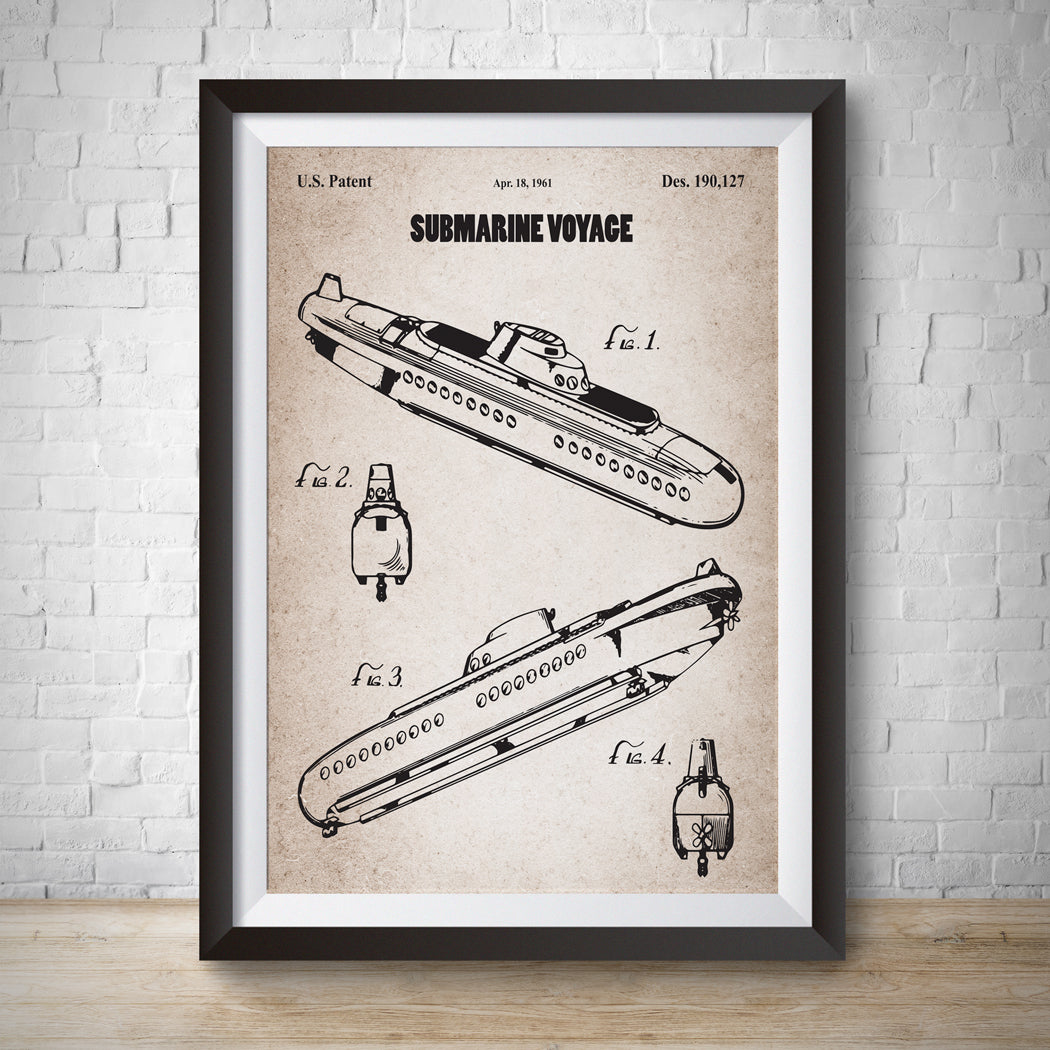 Submarine Voyage Patent Vintage Wall Print Art