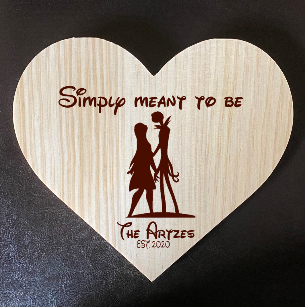 Wooden Heart Love Plaque - Personalized Family Name/Est Date  - Skellington/Nightmare Before Christmas Inspired