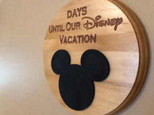 Countdown To Magic - Disney Vacation - Engraved Wooden Sign w/ Chalkboard