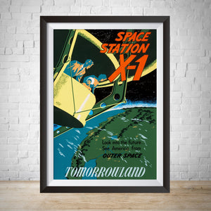 Tomorrowland 1955 Space Station X-1 Vintage Attraction Poster