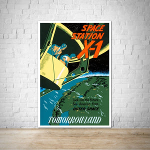 Tomorrowland 1955 Space Station X-1 Vintage Attraction Poster