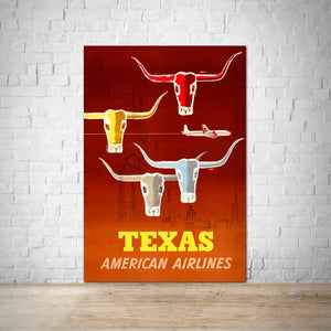Texas Vintage 1953 American Airlines Travel Poster Print Ad