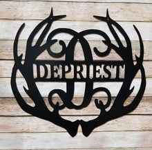 Load image into Gallery viewer, Family Name &amp; Monogram Initial Antlers - Yard/Garden Flag  - 12&quot; or 14&quot;
