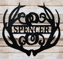 Load image into Gallery viewer, Family Name &amp; Monogram Initial Antlers - Yard/Garden Flag  - 12&quot; or 14&quot;
