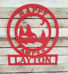 Camper Gifts - Happy Campers Personalized Campsite Signs - Camping Gift Ideas - 22" x 24" Custom Decor