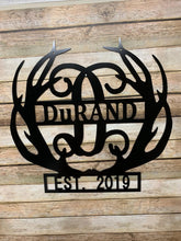 Load image into Gallery viewer, Deer Antlers Decor Personalized - Monogram + Last Name + Established Year - 18&quot; Family Monogram Sign
