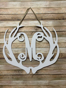 Deer Antlers Decor - Monogram - 24" Family Monogram Sign
