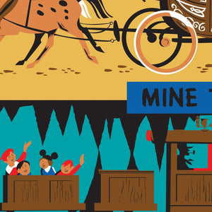 Frontierland - Stage Coach, Mine Train & Mule Pack - Vintage Disneyland Poster
