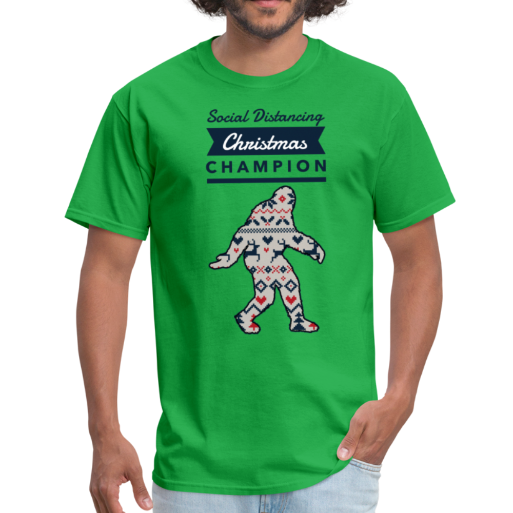 Big Foot - Ugly Christmas Shirt - Social Distancing Holiday Champion T-Shirt - bright green